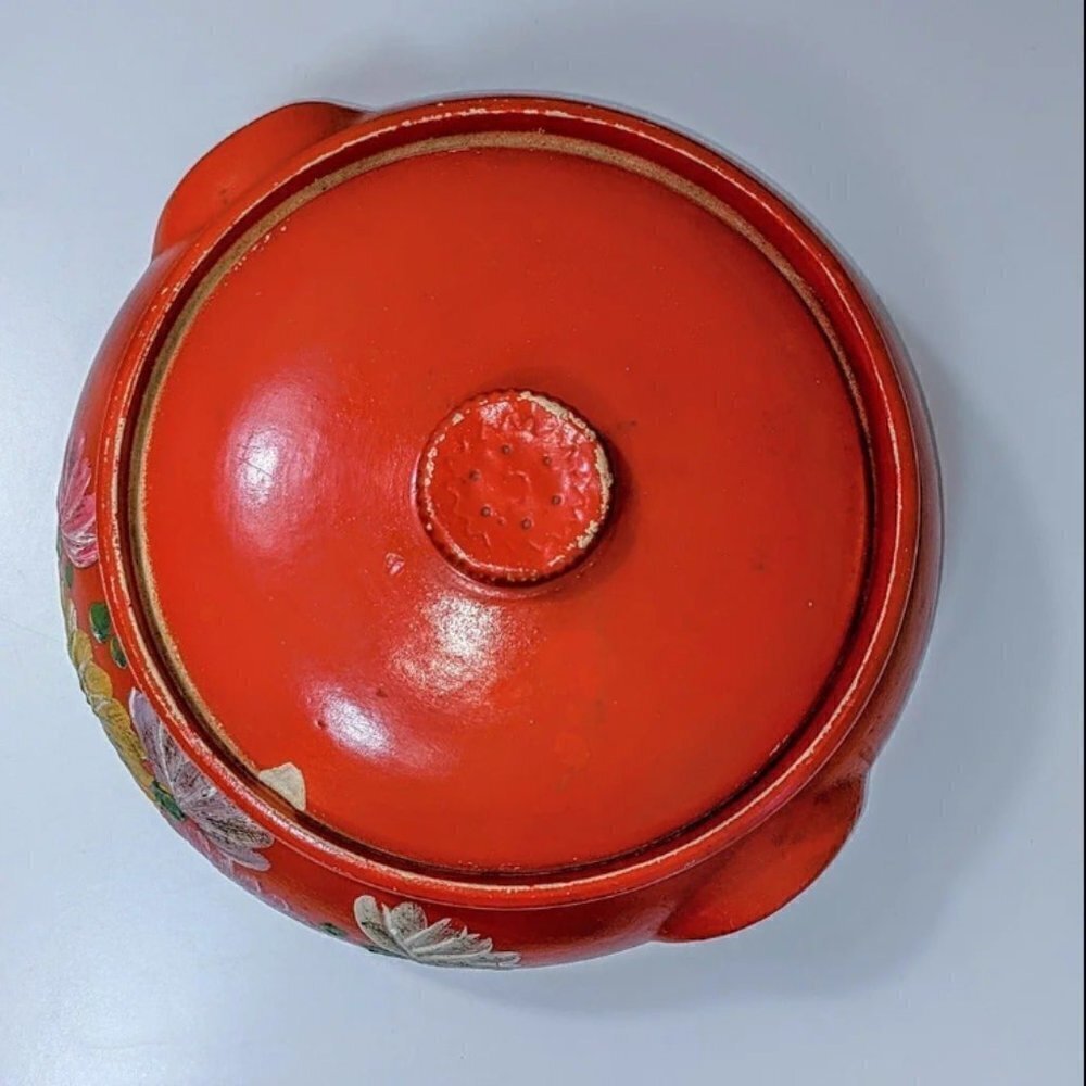 Ransburg 1930s Floral Ceramic Vintage Bean Pot with Lid - Picture 6 of 8